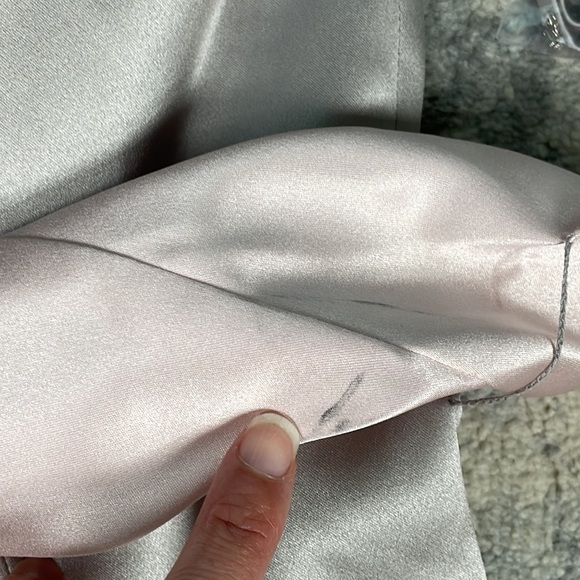After Six Strapless Bridesmaid Dress Tea Midi Silver with Pink Waist Sash 10 - Picture 8 of 13